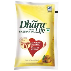 Dhara Refined Oil - Rice Bran (Natural Oryzanol & Vitamin E), 1 L Pouch