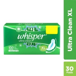 Whisper Sanitary Pads - XL Wings, Clean, Ultra, 30 pcs