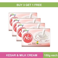 Godrej No 1 Bathing Soap - Kesar & Milk Cream, 150g pack of 4