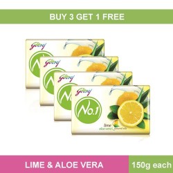 Godrej No 1 Bathing Soap - Lime & Aloe Vera, 150g pack of 4